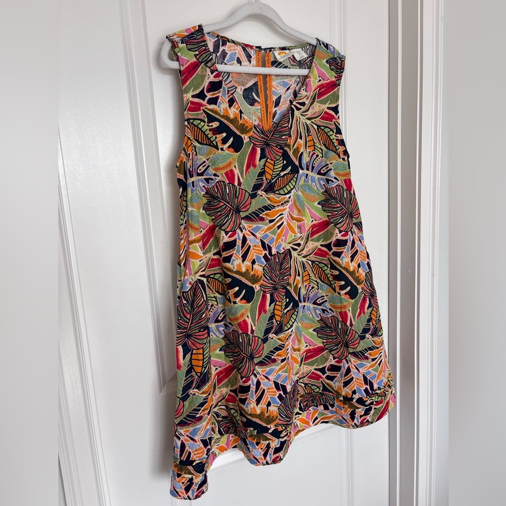 C&C Cali 100% Linen Tropical Print Shift Dress Colorful Resort Vacation Small